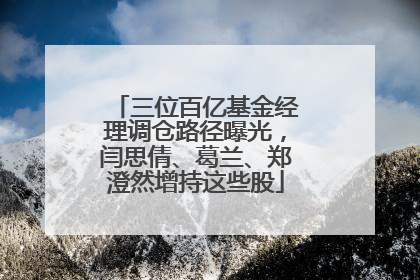 三位百亿基金经理调仓路径曝光，闫思倩、葛兰、郑澄然增持这些股