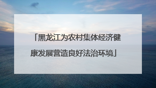 黑龙江为农村集体经济健康发展营造良好法治环境